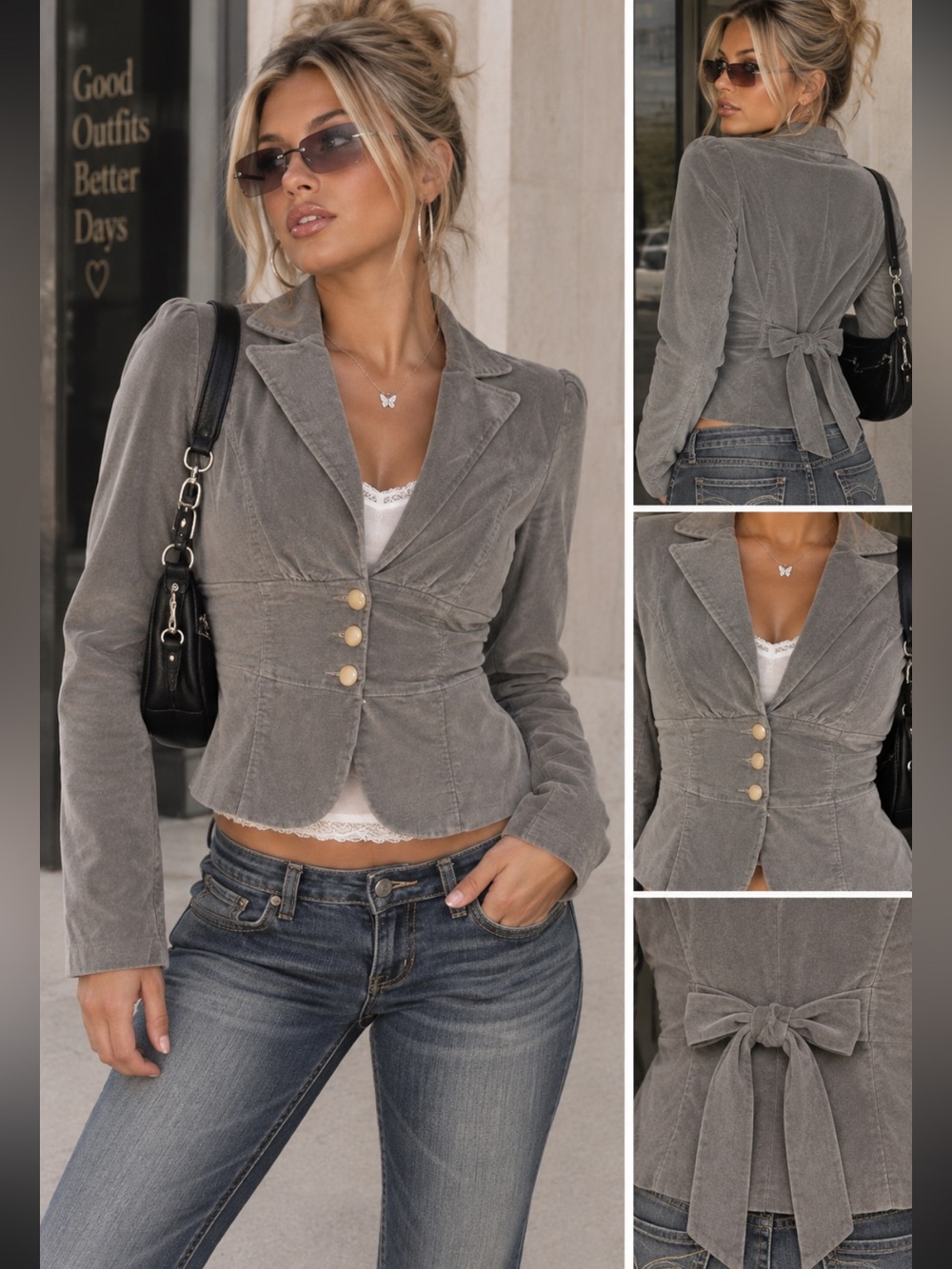 Guess‎ velour jacket with back bow and shoulder pads EUC